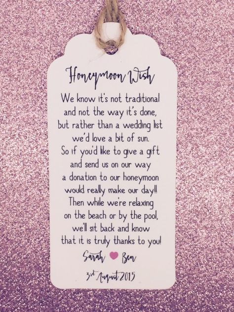 Personalised Wedding "Honeymoon Money Request Poem" Card Gift Tag Crystal Wedding Favors, Wedding Gift Poem, Wedding Honeymoon Fund, Honeymoon Shower, Honeymoon Wish, Wedding Favors Diy, Wedding Gift Money, Wedding Favors Ideas, Wedding Advice Cards