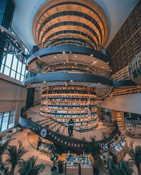 @chang.li.nao on Instagram: “Incredible bookstore design!😍 Did you notice that it has lots of trees and plants? It's located in Shanghai, China by @st_ella #booksbrat :…” Tianjin Binhai Library, Futuristic Library, Bookstore Design, Library Cafe, China Photo, Dream Library, Library Architecture, Library Room, Library Aesthetic