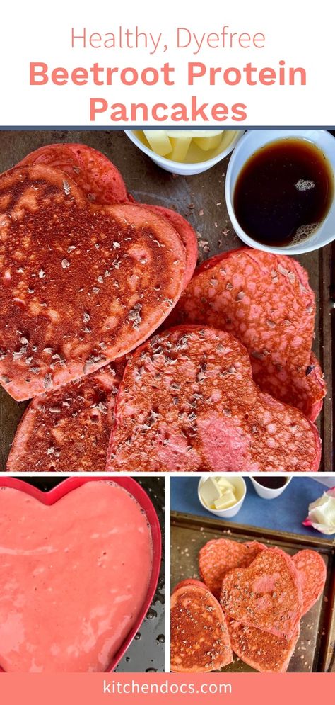 This Beetroot Protein Pancakes Recipe makes soft, delicious and healthy pancakes that are packed with protein and goodness of whole grains. Perfect for a festive breakfast or a lazy brunch! Healthy Protein Pancake Recipes, Healthy Pancakes Protein, Beetroot Pancakes, Vegan Protein Pancakes Easy, Redvelvet Pancakes Recipes, Beet Pancakes, Festive Breakfast, Protein Pancakes Recipe, Kids Pancakes