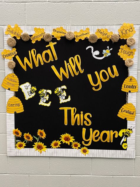 Bee Classroom Theme, Welcome To Our Hive Bulletin Board, Bee Kind Bulletin Board, Sunflower And Bees Classroom Decor, Bee Amazing Bulletin Board, School Spelling Bee Decorations, Goal Setting Bulletin Board, Bee Bulletin Boards, Earth For Kids