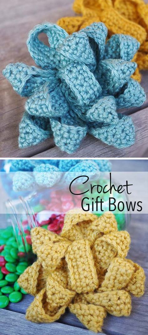 Easy Crochet Gift Bow - Free Pattern Crochet Bow Pattern Free, Crocheted Bows, Crochet Flower Bookmark, Yarn Business, Easy Crochet Flower, Crochet Patterns Baby Girl, Bookmark Pattern, Crochet Knit Dress, Crochet Flowers Easy