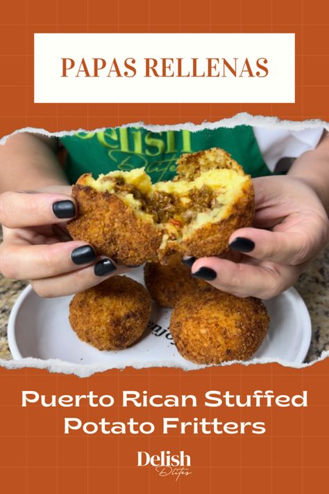 Puerto Rican Papas Rellenas (Stuffed Potato Balls) Papas Rellenas Recipe, Potato Balls Recipe, Mashed Potato Balls, Spanish Potatoes, Picadillo Recipe, Stuffed Potato, Potato Balls, Latin Recipes, Puerto Rico Food