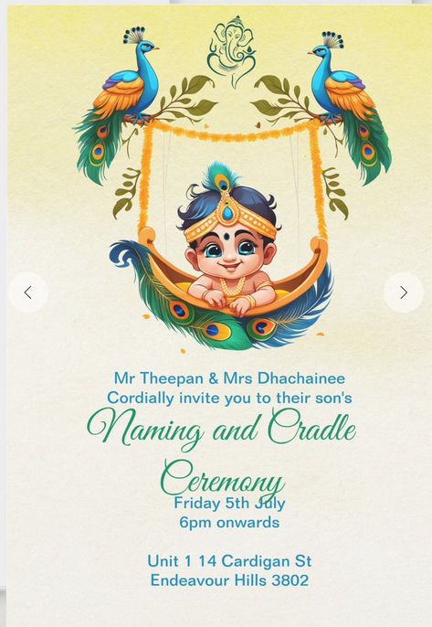 Invitation Card Design Peacock, Indian Baby Shower Invitations, कृष्ण जन्माष्टमी, Shower Pictures, Naming Ceremony Invitation, Dance Posters, Naming Ceremony Decoration, Good Night Quotes Images, Digital Wedding Invitations Design