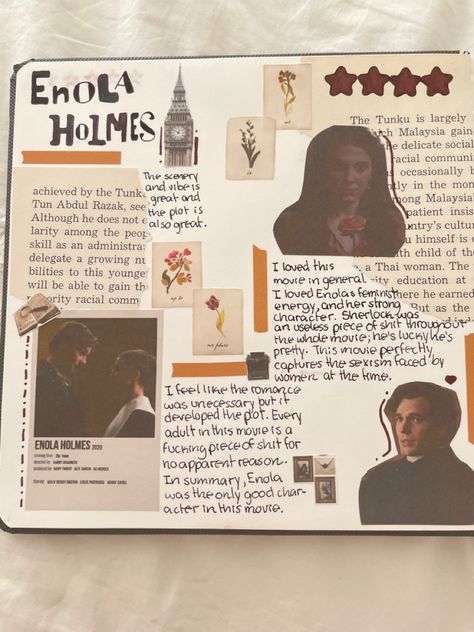 #enola #enolaholmes #enolaholmesicon #henrycavilledit #london #journalwithme #journaling #journal #moviejournal #trendingmovies #milliebobbybrown #millie Movie Journal Prompts, Enola Holmes Bookmark, The Language Of Flowers Enola Holmes, Enola Holmes Journal, Enola Holmes Journal Page, Movie Poster Enola Holmes, Movies Like Enola Holmes, Wax Museum, Bullet Journal Diy