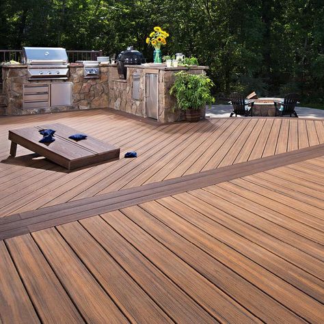 Trex Transcend 16-ft Havana Gold Grooved Composite Deck Board at Lowes.com Trex Deck Designs, Deck Stain Colors, Trex Transcend, Deck Flooring, Composite Decking Boards, Deck Colors, Patio Deck Designs, Composite Deck, Deck Paint