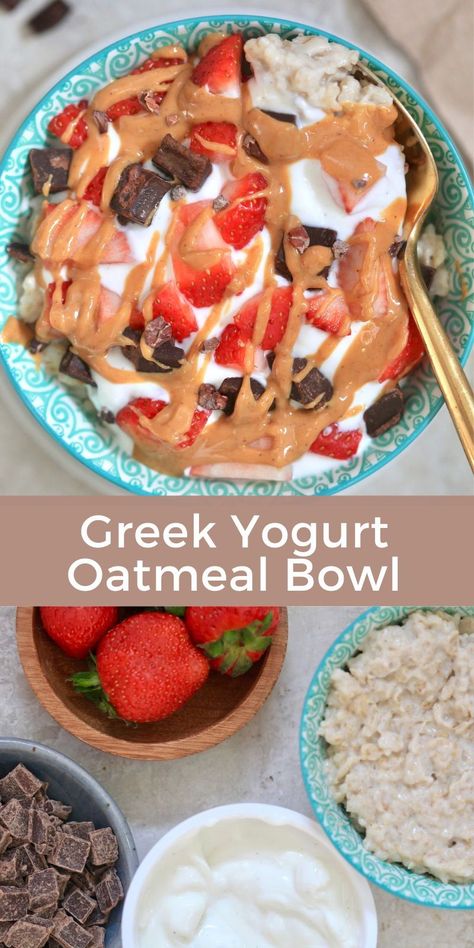 Oatmeal With Strawberries, Healthy 2024, Greek Yogurt Oatmeal, Oats With Yogurt, Yogurt Oatmeal, Easy Oatmeal Recipes, Overnight Oats With Yogurt, Strawberries And Chocolate, Oatmeal Cookies Easy