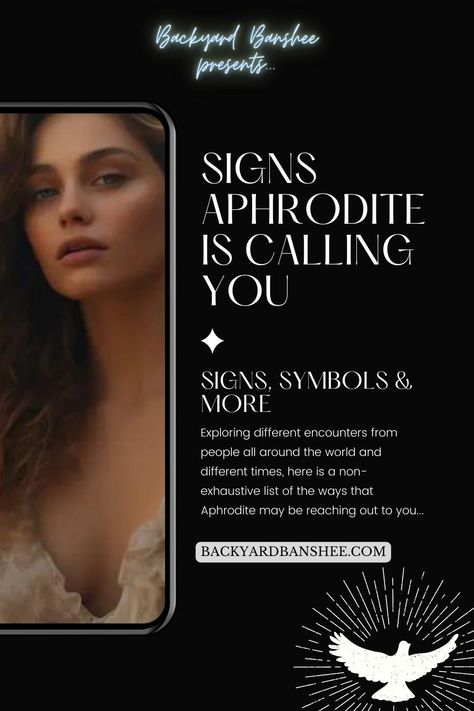 If you’ve ever been unsure if Aphrodite has been reaching out to you, here’s a detailed list of her sacred signs and symbols that may confirm she’s calling! Read more about it at backyardbanshee.com Aphrodite Goddess Symbols, Signs Of Aphrodite, Invoke Aphrodite, Signs Aphrodite Is Reaching Out, How To Work With Aphrodite, Aphrodite Energy, Working With Aphrodite, Aphrodite Witchcraft, Pagan Tips