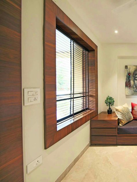 Window Border Design Interior, Windows Design Modern Indian, Indian Windows Ideas, Indian Window Design Living Rooms, Wooden Window Frames Interior Design, Latest Window Grill Design Indian, Khidki Design New, Window Marble Frame Design, Front Window Design Indian