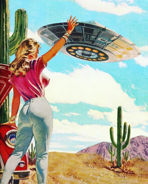 Digital Artist🎨 on Instagram: ““Hitchhiking” Have you ever tried it ?” Retro Spaceship, Vintage Spaceship, Retro Futurism Art, Vintage Sci Fi, Cowboys & Aliens, Perry Rhodan, Alien Artwork, Nike Art, Flying Saucers