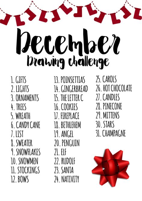 December Drawing Challenge 2024, December Drawing Prompts, December Drawing Challenge, Christmas Drawing Challenge, Sketchbook Challenge, Drawing Challenges, Christmas Drawings, Drawing Prompts, Christmas Challenge