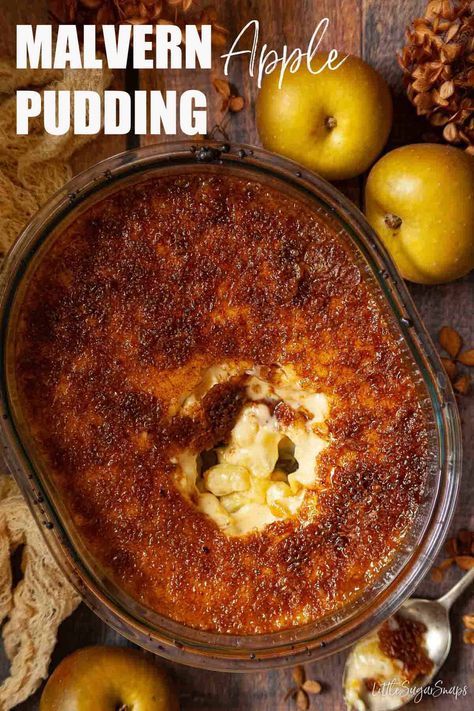 Vermont Desserts, Old Thanksgiving Recipes, English Pudding Recipes, Old English Recipes, Apple Pudding Recipes, Pudding Topping Ideas, Malvern Pudding, Thanksgiving Apple Desserts, Autumn Puddings