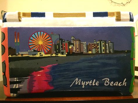 Myrtle Beach Strip Skyline #formal Myrtle Beach Frat Cooler, Frat Coolers Myrtle Beach, Frat Coolers Beach, Formals Cooler, Beach Weekend Cooler Fraternity, Frat Formal Coolers, Cooler Painting Fraternity, Beach Cooler, Painted Fraternity Coolers