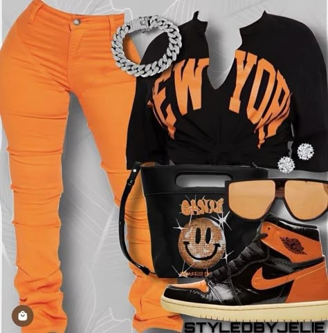 Orange Outfits For Black Women, Orange Outfits For Women, Orange Outfit Ideas, Orange Outfits, Sneakers Jordan, Teen Swag Outfits, Book Me, Fasion Outfits, Cute Lazy Day Outfits