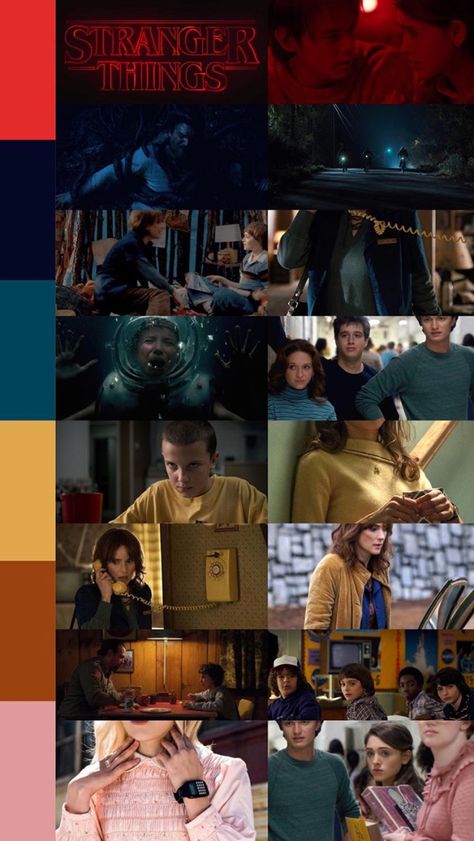 Stranger Things Colour Palette, Stranger Things Color Palette, Film Moodboard Color Palettes, Horror Film Color Palette, Stranger Things Setting, Film Color Grading Cinematography, Color Grading, Color Film, Aesthetic Vintage