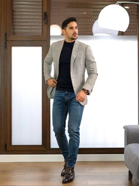 Casual Blazer Outfits Men Fashion Ideas, Men Blazer Outfit Classy, Grey Blazer Men Outfit, Blazer Outfits Men Classy, Grey Blazer Outfit Men, Casual Blazer Outfits Men, Gray Blazer Outfit, Mens Fashion Blazer Casual Classy, Blazer Men Outfit