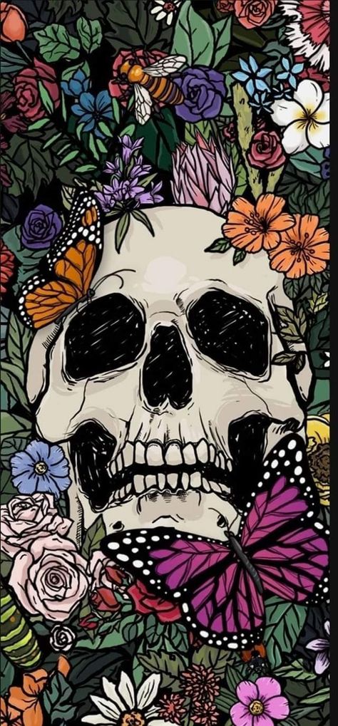 Skull Phone Wallpaper, Spooky Iphone Wallpaper, Wallpaper For Lock Screen, Hipster Phone Wallpaper, Skeleton With Flowers, Skull Wallpaper Iphone, For Lock Screen, It Wallpaper, Whats Wallpaper