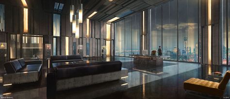 Oscorp Office Interior environment concept art from Spider-Man #art #illustration #artwork #gaming #videogames #gamer #conceptart #gameart Sci Fi Office, Cyberpunk Office, Cyberpunk Interior Design, Cyberpunk Interior, Futuristic Office, Futuristic Interior Design, Interior Concept Art, Spider Man Ps4, Futuristic Home