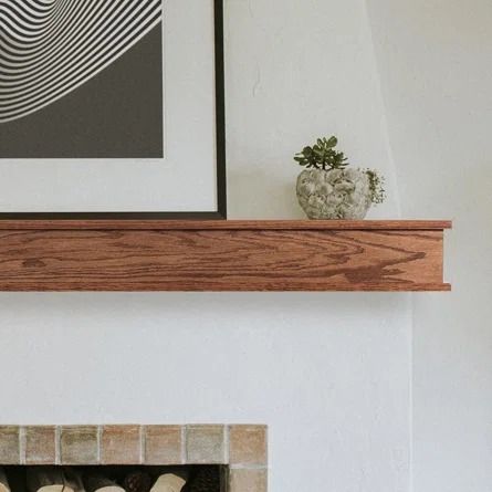 Millwood Pines Floating Wood Fireplace Mantel Shelf - 100% Hardwood Oak Shelf For Hanging Above Fireplaces | Wayfair Floating Mantle, Oak Shelf, Fireplace Mantel Shelf, Wood Mantle, Wood Fireplace Mantel, Oak Shelves, Mantel Shelf, Wood Fireplace, Oak Hardwood