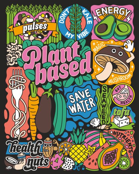 Plant-based illustration inspired by a vegan/whole foods diet. Food Festival Poster, Vegan Art, Vegan Design, Plant Magic, Vegan Quotes, Food Vegan, Plant Illustration, Festival Posters, Plant Art