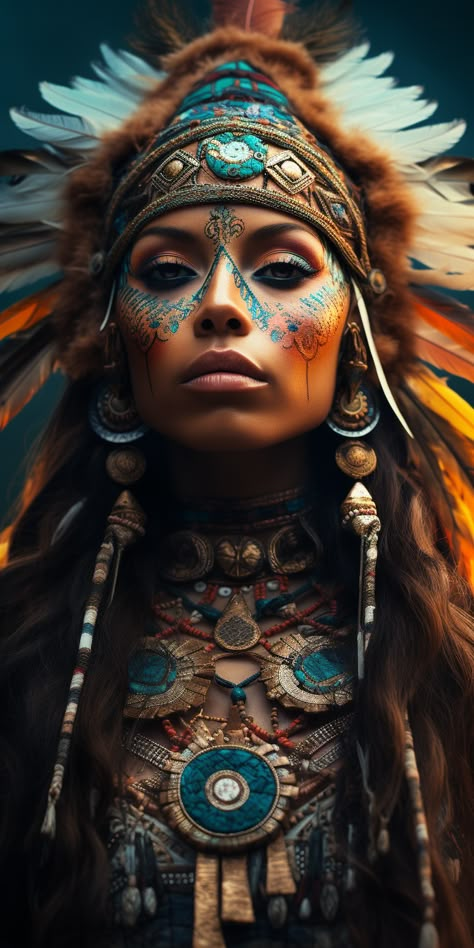 Cherokee Indian Art, African Warrior Tattoos, Aztec Artwork, Mexican Artwork, Native American Tattoo, Aztec Culture, Native American Images, Cherokee Woman, Native American Quotes