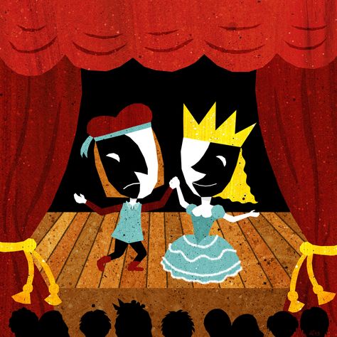 Commission for the Bristol Greeters for a giveaway/voucher online on their Twitter, Instagram, homepage +++ Illustration by Daniela Faber 2019 +++ theatre theater curtain stage bühne buehne shakespeare performance acting actors prince princess lady lord audience masks mime pantomime Theater Stage Illustration, Theatre Curtains Illustration, Acting Illustration, Shakespeare Performance, Actor Illustration, Theater Drawing, Puppet Illustration, Theater Illustration, Stage Illustration