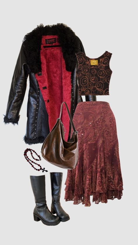 Chic Alternative Style, Red Witchy Outfit, Red Whimsigoth Outfit, The Craft Outfits, Vintage Whimsigoth, Witchy Style, 70s Inspired Fashion, I'm With The Band, Whimsical Fashion