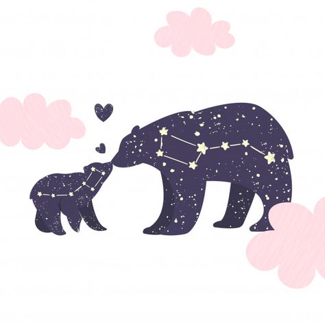 Big bear and little bear constellation i... | Premium Vector #Freepik #vector #star #line #sky #cute Bear Constellation, Night Starry Sky, Ursa Minor, Cloud Illustration, Bear Tattoos, Ursa Major, Bear Tattoo, Star Constellations, Little Bear