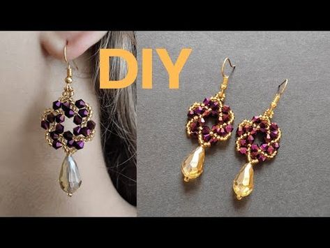 (1891) How to make beaded earrings with seed beads and glass bicones, bead earrings tutorial - YouTube Round Beaded Earrings, Make Beaded Earrings, Earring Making Tutorials, Tutorial Earrings, Jewelry Tutorials Free, Fantasy Earrings, Science Jewelry, Earrings Tutorial, Beaded Earrings Tutorials