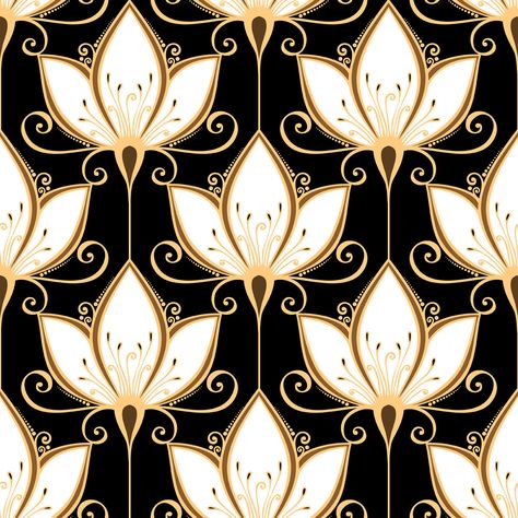 Blooms Graphic Art Art Deco Desen, Fiori Art Deco, Black And Gold Wallpaper, Motifs Art Nouveau, Wallpaper Art Deco, Botanical Floral Art, Motif Art Deco, Deco Pattern, Art Deco Wallpaper