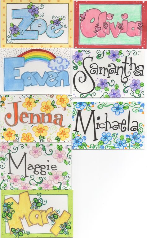 Name tags I drew for kids I work with. 4 Drawing Names Ideas Design, Cute Nametag Ideas For School, Name Art Aesthetic, Name Posters For Students, Name Tag Decoration Ideas, Name Drawings Creative Ideas, Names Drawing Creative, Name Tag Drawing Ideas, Name Decoration Ideas Drawing