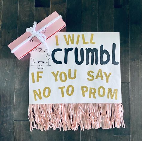 Crumble cookie promposal Crumble Cookie Promposal Ideas, Cookie Homecoming Proposal Ideas, Raising Canes Promposal, Crumble Promposal, Crumble Cookie Promposal, Crumble Cookie Homecoming Proposal, Crumbl Homecoming Proposal, My Heart Would Crumble Homecoming, Cookie Promposal Ideas