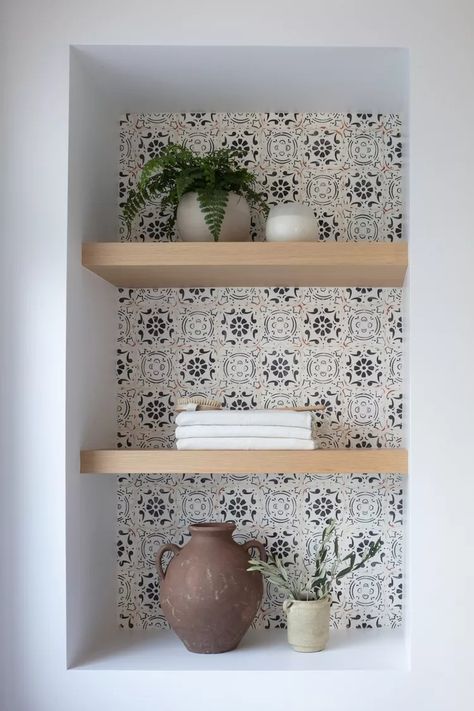 25 Bathroom Shelf Ideas to Keep Your Toiletries Organized Niche Shelf Bathroom, Niche Shelves Bathroom, Bathroom Niche Ideas Built Ins Shelves, Bathroom Nook Shelves, Bathroom Cubby Shelves Built Ins, Inset Bathroom Shelves, Bathroom Niche Ideas Built Ins, Recessed Bathroom Shelves, Shelving In Bathroom