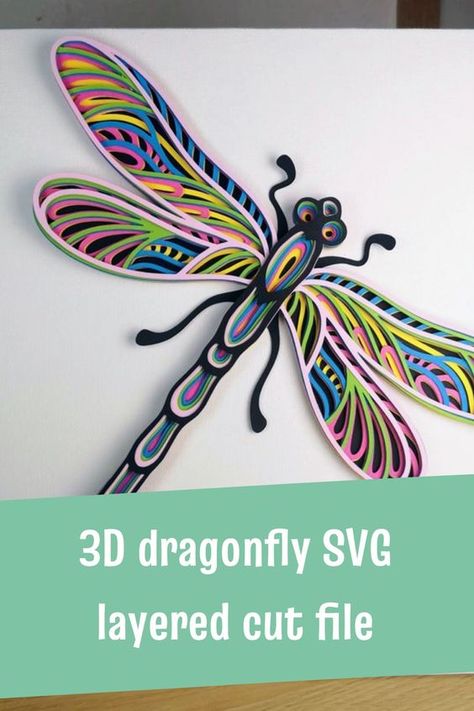 3D SVG Cut Files Dragonfly Svg Free Cricut, Cricut Dragonfly, Layered Cricut Projects, Dragonfly Quilling, Layered Paper Art Diy, Quilled Dragonfly, Dragonfly Crafts, Dragonfly Svg, Cricut Mandala