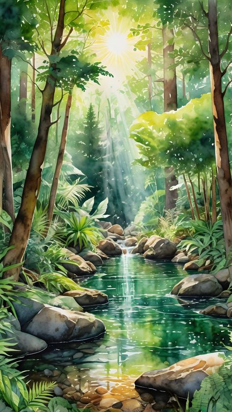 Beautifull Watercolor ART Abstract colorful watercolor for background. Watercolor Paintings Landscape, Watercolour Scenery, Watercolor Scenery Painting, Watercolor Waterfall, Watercolor Art Abstract, Acrylic Portrait Painting, Watercolor Scenery, Scenery Painting, Watercolor Paintings Nature