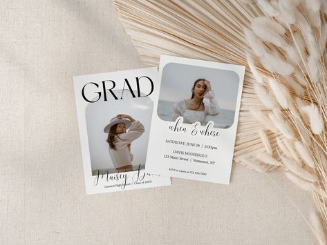 Minimalist Graduation Invitation Template, Modern Graduation Invitation, Simple Graduation Announcements, Canva Graduation Party Invitation https://cardsbylaur.etsy.com/listing/1814723563/minimalist-graduation-invitation Elevate your graduation announcement with our stylish Modern Minimalist Arch Graduation Card Template. Designed for high school and college graduates, this customizable template features a clean, modern aesthetic with a chic arch design. Easily personalize the text and uplo... Diy Graduation Cards, Pet Holiday Cards, Baby Christmas Card, Minimalist Christmas Card, Christian Christmas Cards, Family Photo Cards, Simple Holiday Cards, Invitation Graduation, Family Christmas Card Photos