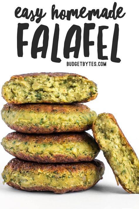 Falafel are an ultra flavorful Mediterranean bean patty packed with fresh herbs and spices. Enjoy as an appetizer, on a salad, or stuffed into a pita. Budgetbytes.com Easy Homemade Falafel, Vegetarian Falafel, Easy Falafel Recipe, Baked Falafel Recipe, Bean Patty, Bean Patties, Falafel Vegan, Homemade Falafel, Pita Recipes