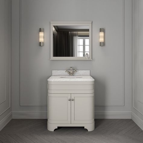 Cream Vanity, Modern Bathroom Makeover, White Vanity Unit, Stone Vanity, Freestanding Vanity Unit, Wall Mounted Taps, Traditional Vanity, Freestanding Vanity, Cloakroom Basin