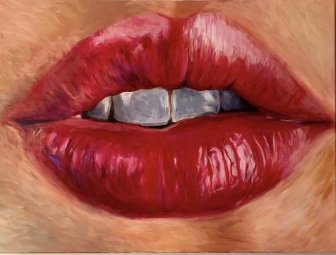 Painted Lips Acrylic, Mouth Oil Painting, Mouth Painting Acrylic, Painting Lips Acrylic, Lips Painting Acrylic, Painting Of Lips, Lip Painting, Human Face Drawing, Mouth Painting