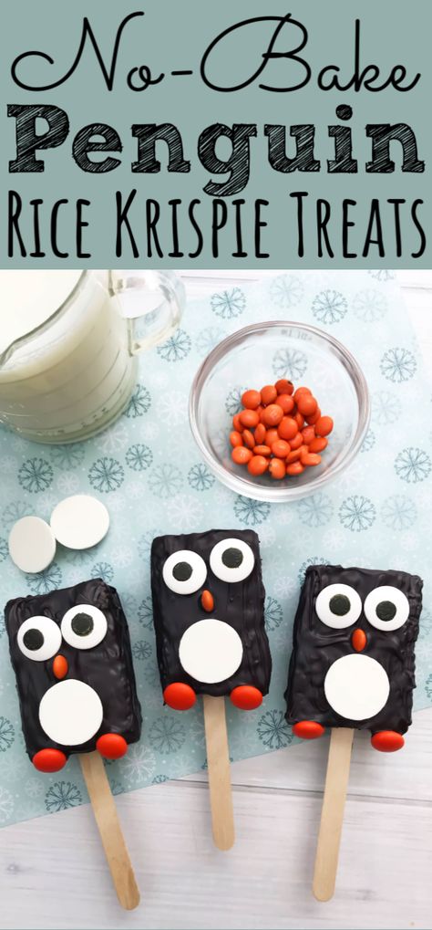 These easy no-bake Penguin Rice Krispie Treats are perfect for holiday cooking! Learning about Winter or Penguins? Make these easy Rice Krispie Recipes for a hands-on no-baking craft for the kids to enjoy. - simplytodaylife.com #Penguin #RiceKrispieTreat #WinterTreat #ChristmasRecipe #HolidayBaking #NoBakeRecipe #KidsInTheKithen Penguin Treats, Rice Krispie Recipes, Rice Krispies Recipe, Beautiful Baking, Baking Crafts, Easy Rice, Yummy Healthy Breakfast, Candy Treats, Winter Treats