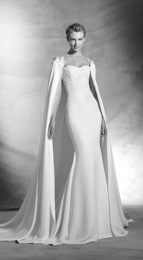 Gown With Cape, Pronovias Wedding Dress, Cape Wedding Dress, White Gown, Bridal Cape, Sweetheart Wedding Dress, A Wedding Dress, Wedding Dress Couture, Couture Wedding