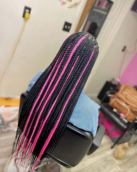 Black Box Braids With Pink Highlights, Box Braids With Pink Highlights, Black Braids With Pink Highlights, Black Braids With Highlights, Braids With Pink Highlights, Highlighted Braids, Box Braids With Highlights, Braids With Pink, Black Box Braids