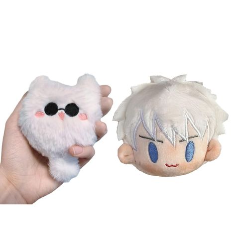 PRICES MAY VARY. Description: Gojo keychain pendant contains a total of two keychain, one is white hair gojo plush, one is gojo cat plush, very cute. Material: Pp cotton, filling full, soft feel, fine workmanship. Scene: Can be used as a key ring, can also hang on the bag, or as a small doll on the table or office. Gifts: For classmates, friends and family is also a good choice. Optional: Jujutsu keychain pendant has two starfish body pendant, you can choose their favorite products to buy. Welco Jjk Crafts, Gojo Keychain, Meowchi Plush, Jjk Plush, Gojo Plush, Gifts For Classmates, Gojo Cat, Japanese Accessories, Cute Keychains