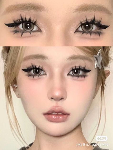 Panda Eyes Makeup, Douyin Makeup Look, Anime Eye Makeup, Gyaru Makeup, Douyin Makeup, Cute Eye Makeup, Doll Eye Makeup, Face Art Makeup, Ulzzang Makeup