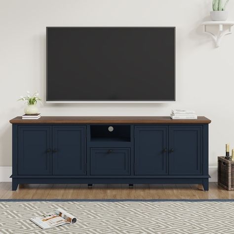 Rustic 72-Inch TV Stand with Adjustable Shelves, Hidden Storage - 72" in Width - Bed Bath & Beyond - 39498187 Blue Tv Stand, Hidden Drawer, Rustic Tv Stand, Large Drawers, Entertainment Space, Furniture Outlet Stores, Adjustable Shelves, Hidden Storage, Cabinet Furniture