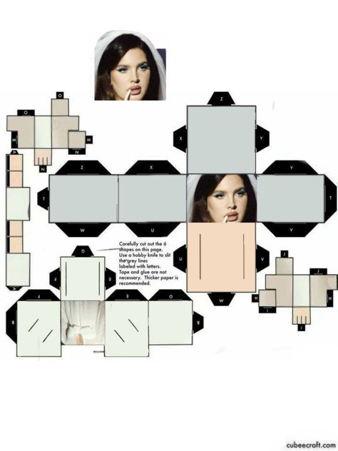 Lana Del Rey AMERICANWH*ORE Lana Del Rey Cardboard Cutout, Lana Del Rey Crafts, Lana Del Rey Gift Ideas, Cube Template, Papercraft Templates, Cardboard Cutout, Diy Templates, Box Template, Paper Cutout