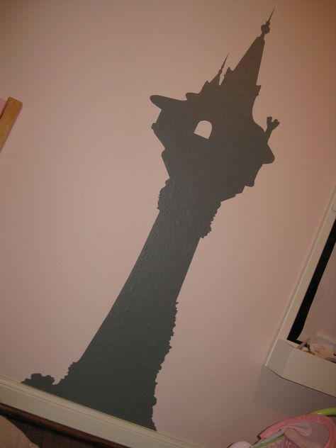 Had this vinyl silhouette made of Rupunzel's tower. Rapunzel's Tower, Birthday Surprise For Husband, Rapunzel Tower, Boho Beach House, Birthday Morning Surprise, Birthday Morning, Disney Silhouettes, Happy Birthday Husband, Nursery Mural