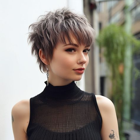 Framed Haircut Short, Pixie Shags Short Haircuts, Short Choppy Haircuts With Bangs, Edgy Short Haircuts For Thick Hair, Short Shag Bob With Bangs, Choppy Bangs Short Hair, Short Shag Hairstyles Shaggy Pixie, Choppy Shag Haircut, Edgy Pixie Cuts For Fine Hair