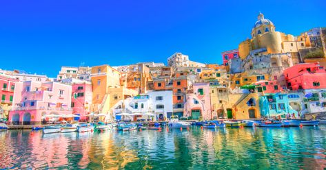 Procida Island, Italy Procida Italy, Colorful Buildings, Colorful Places, Willemstad, Naples Italy, Pompeii, Sorrento, Positano, Pretty Places