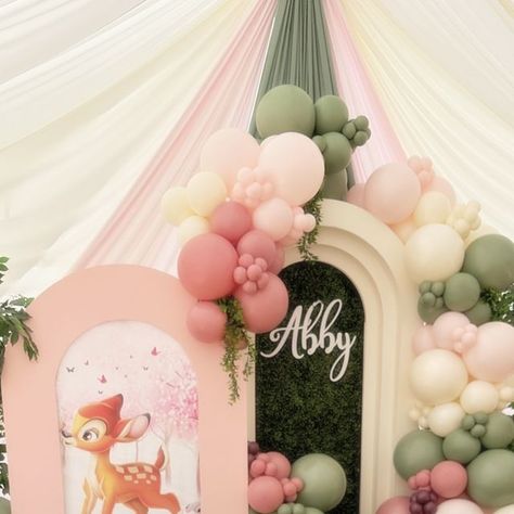 𝗚𝗼𝗼𝗱 𝗩𝗶𝗯𝗲𝘀 𝗣𝗮𝗿𝘁𝘆 𝗖𝗼. 𝗟𝗟𝗖 on Instagram: "Bambi baby shower 🥹🩷 this whole set up was so beautiful !   Follow our other page where we post more of the tent content @desertluxurytents  Thank you @nee_dee_ah for hosting the most perfect baby shower. Your vision was everything 🥹 • • • • • •  #fyp #trending #smallbusiness #balloon #balloongarland #partyideas #partyplanner #partyplanning #birthdaydecor #events #balloontips #bambibabyshower #eventrentals #drapedtents" Bambi Backdrop, Bambi Party Ideas, Bambi Baby Shower Ideas, Bambi Party, Bambi Baby, Baby Birthday Decorations, Rainbow Baby Shower, Perfect Baby Shower, Backyard Party