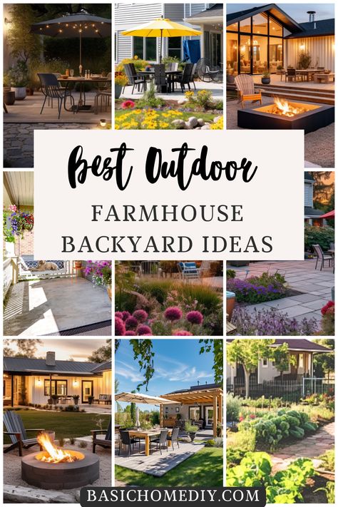 Modern Farmhouse Patio Design, Cozy Landscaping Ideas, Farmhouse Backyard Ideas With Pool, Large Open Backyard Ideas, Farm Style Backyard Ideas, Outdoor Patio Ideas Farmhouse, Modern Farmhouse Backyard Ideas, Large Backyard Design Ideas, Outdoor Farmhouse Patio Ideas